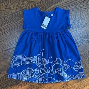 Tea Collection Ocean Blue Dress with Wave Pattern